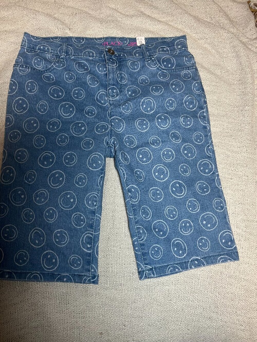 The Children's Place Girls Happy Face Print Denim Skimmer Shorts Size 16